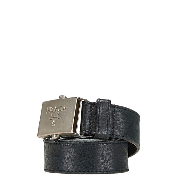 プラダ ロゴ バックル ベルト ブラック レザー メタル レディース PRADA 【中古】