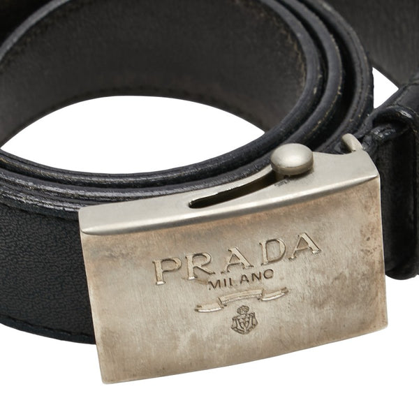 プラダ ロゴ バックル ベルト ブラック レザー メタル レディース PRADA 【中古】