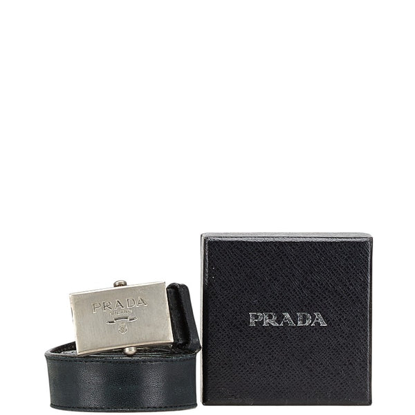 プラダ ロゴ バックル ベルト ブラック レザー メタル レディース PRADA 【中古】