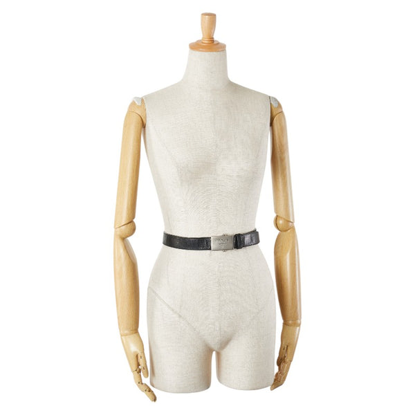 プラダ ロゴ バックル ベルト ブラック レザー メタル レディース PRADA 【中古】