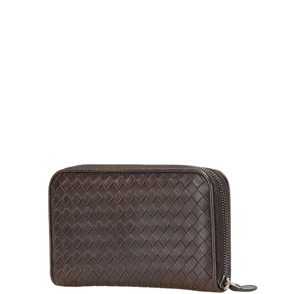 ボッテガヴェネタ イントレチャート ラウンドファスナー 長財布 114076 ダークブラウン レザー レディース BOTTEGAVENETA 【中古】