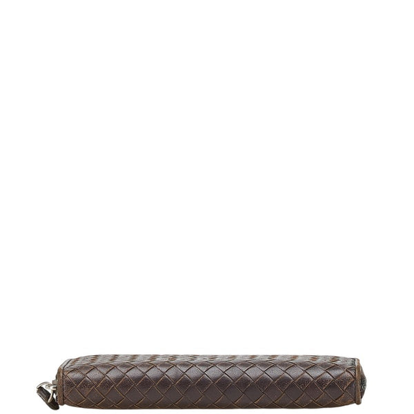 ボッテガヴェネタ イントレチャート ラウンドファスナー 長財布 114076 ダークブラウン レザー レディース BOTTEGAVENETA 【中古】