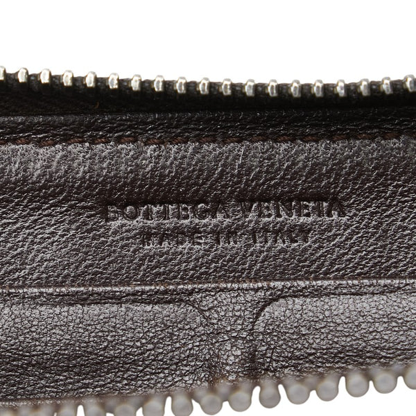 ボッテガヴェネタ イントレチャート ラウンドファスナー 長財布 114076 ダークブラウン レザー レディース BOTTEGAVENETA 【中古】