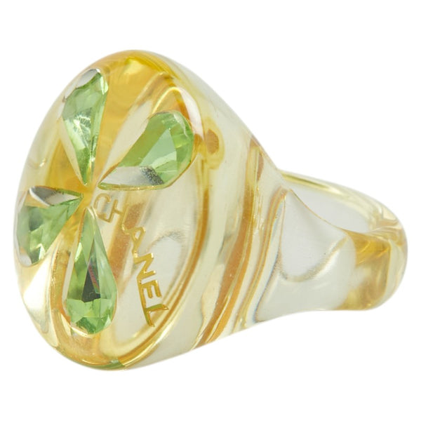 シャネル クローバー リング 指輪 クリア グリーン プラスチック レディース CHANEL 【中古】