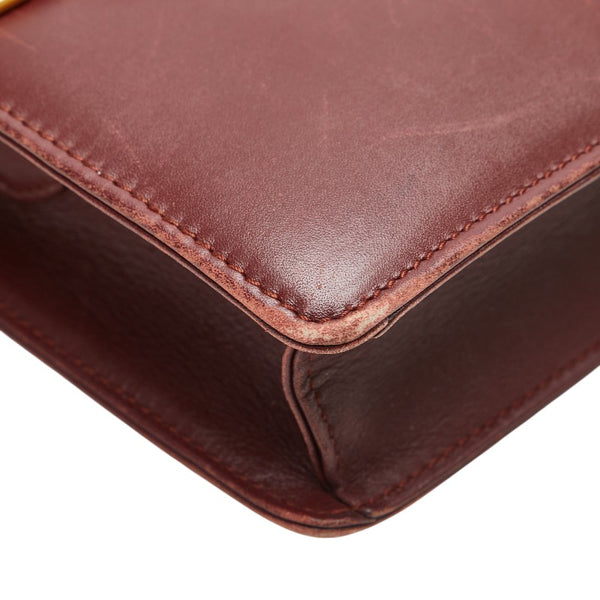 カルティエ マストライン 斜め掛け ショルダーバッグ ワインレッド ボルドー レザー レディース CARTIER 【中古】