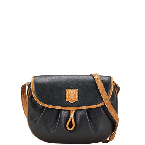 セリーヌ 斜め掛け ショルダーバッグ ブラック ブラウン レザー レディース CELINE 【中古】
