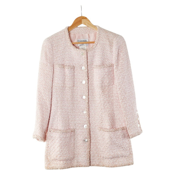 シャネル ノーカラージャケット ツイード サイズ：44 ピンク コットン ポリエステル レディース CHANEL 【中古】