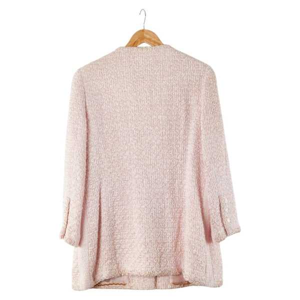 シャネル ノーカラージャケット ツイード サイズ：44 ピンク コットン ポリエステル レディース CHANEL 【中古】