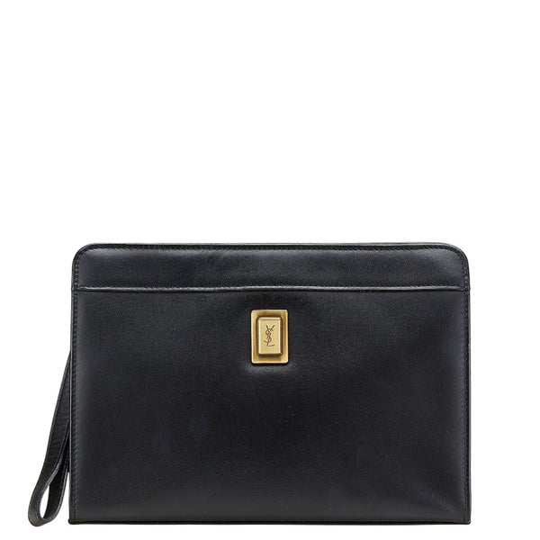 サンローラン YSLモノグラム クラッチバッグ ブラック レザー レディース SAINT LAURENT 【中古】