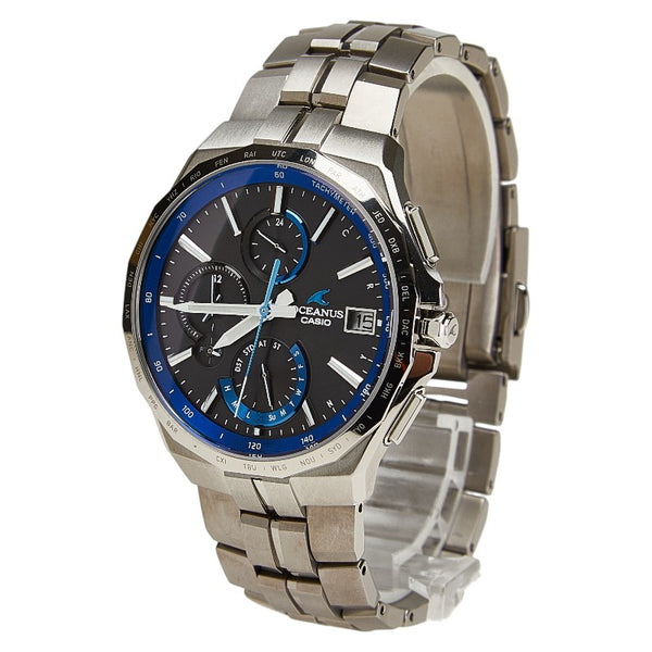 カシオ オシアナス マンタ 腕時計 OCW-S5000-1AJF ソーラー電波時計 ブラック文字盤 チタン サファイアクリスタル メンズ CASIO 【中古】