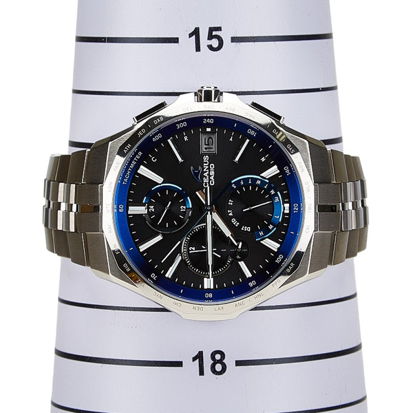 カシオ オシアナス マンタ 腕時計 OCW-S5000-1AJF ソーラー電波時計 ブラック文字盤 チタン サファイアクリスタル メンズ CASIO 【中古】