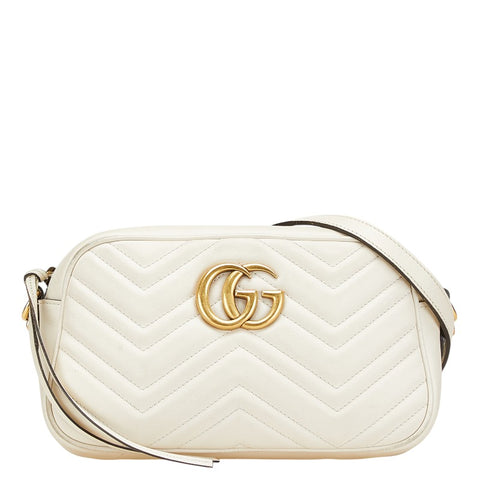 グッチ GGマーモント キルティング スモール ショルダーバッグ 447632 ホワイト レザー レディース GUCCI 【中古】