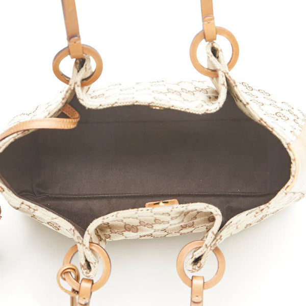 グッチ GGキャンバス トートバッグ 94898 ベージュ ブラウン キャンバス レザー レディース GUCCI 【中古】