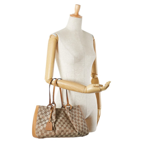グッチ GGキャンバス トートバッグ 94898 ベージュ ブラウン キャンバス レザー レディース GUCCI 【中古】