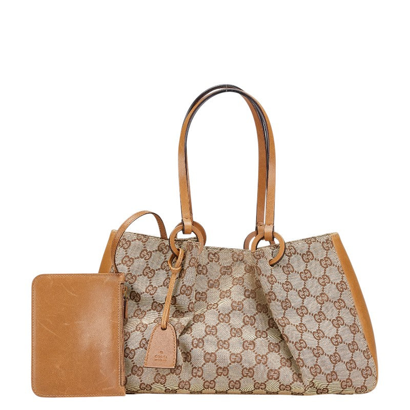 グッチ GGキャンバス トートバッグ 94898 ベージュ ブラウン キャンバス レザー レディース GUCCI 【中古】