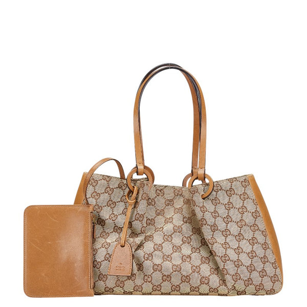 グッチ GGキャンバス トートバッグ 94898 ベージュ ブラウン キャンバス レザー レディース GUCCI 【中古】