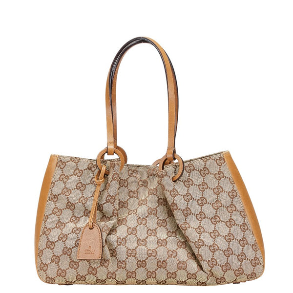 グッチ GGキャンバス トートバッグ 94898 ベージュ ブラウン キャンバス レザー レディース GUCCI 【中古】
