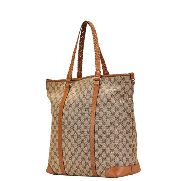 グッチ GGキャンバス トートバッグ 257031 ベージュ ブラウン キャンバス レザー レディース GUCCI 【中古】