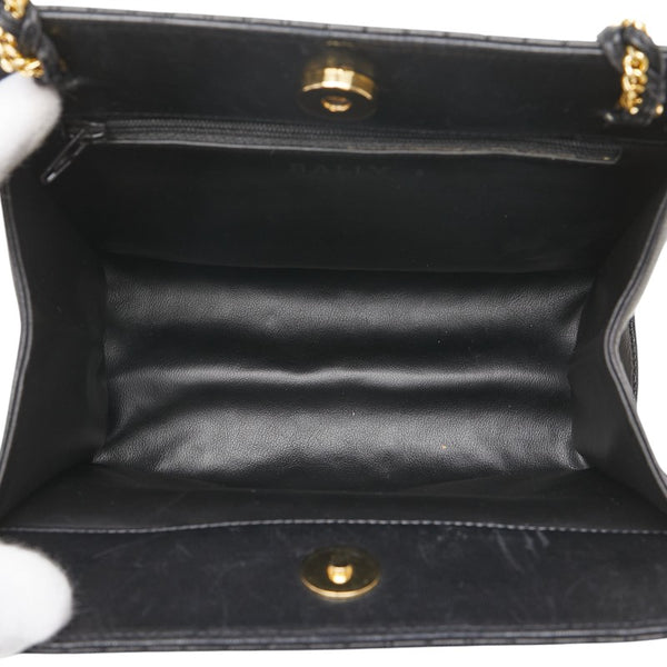 バリー キルティング Bロゴ チェーン ショルダーバッグ ブラック レザー レディース BALLY 【中古】
