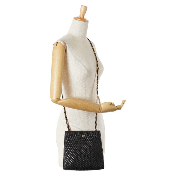 バリー キルティング Bロゴ チェーン ショルダーバッグ ブラック レザー レディース BALLY 【中古】