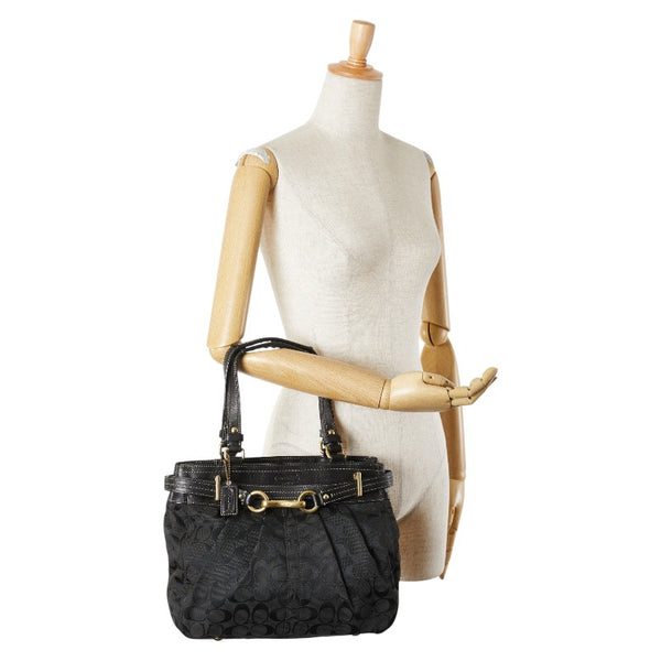 コーチ シグネチャー ハンドバッグ F15672 ブラック キャンバス レザー レディース COACH 【中古】