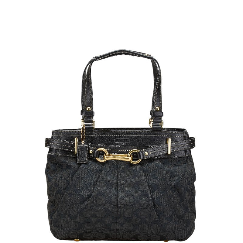 コーチ シグネチャー ハンドバッグ F15672 ブラック キャンバス レザー レディース COACH 【中古】