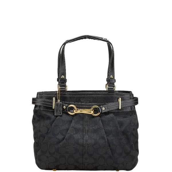 コーチ シグネチャー ハンドバッグ F15672 ブラック キャンバス レザー レディース COACH 【中古】