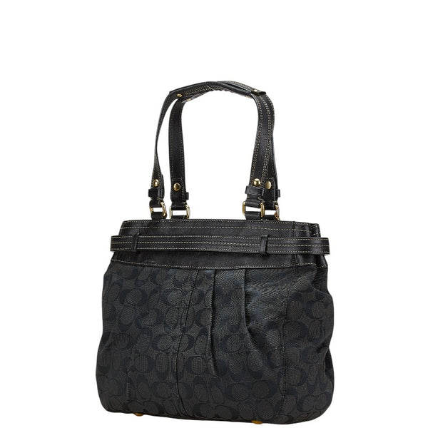 コーチ シグネチャー ハンドバッグ F15672 ブラック キャンバス レザー レディース COACH 【中古】