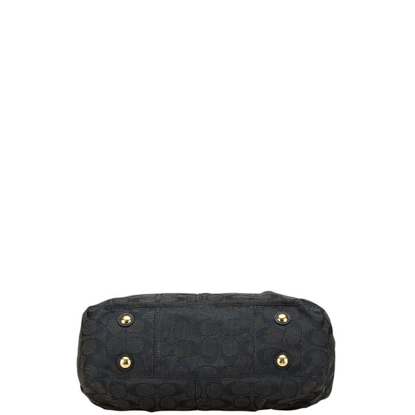コーチ シグネチャー ハンドバッグ F15672 ブラック キャンバス レザー レディース COACH 【中古】