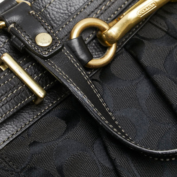 コーチ シグネチャー ハンドバッグ F15672 ブラック キャンバス レザー レディース COACH 【中古】