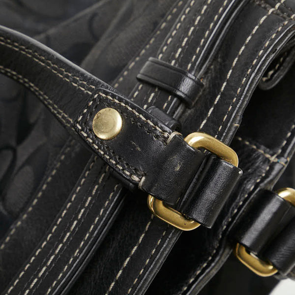 コーチ シグネチャー ハンドバッグ F15672 ブラック キャンバス レザー レディース COACH 【中古】