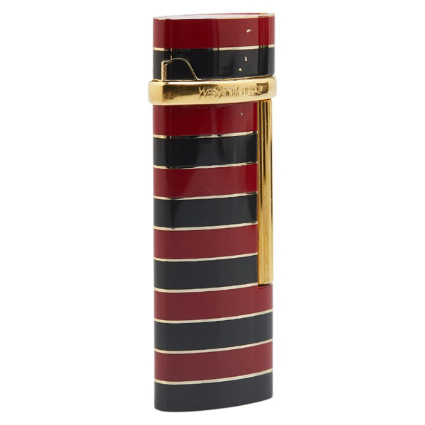サンローラン ボーダー ガスライター ゴールド レッド ブラック メッキ レディース SAINT LAURENT 【中古】