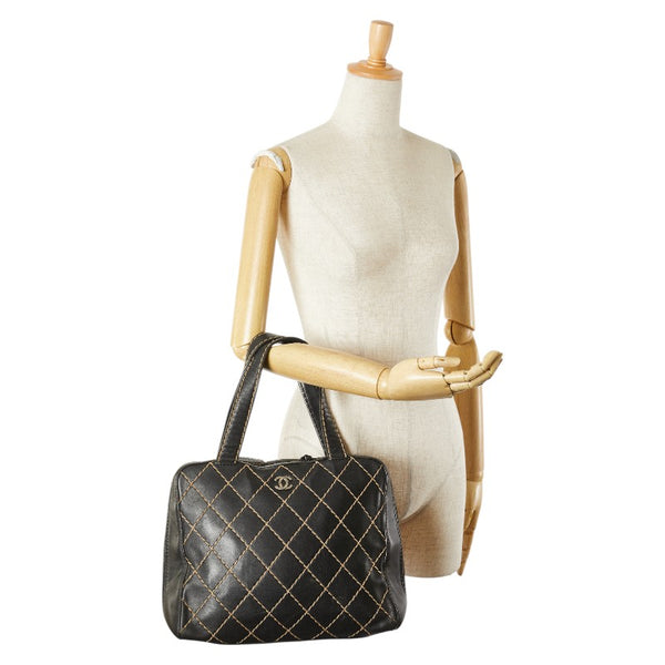 シャネル ワイルドステッチ ココマーク ハンドバッグ ブラック レザー レディース CHANEL 【中古】
