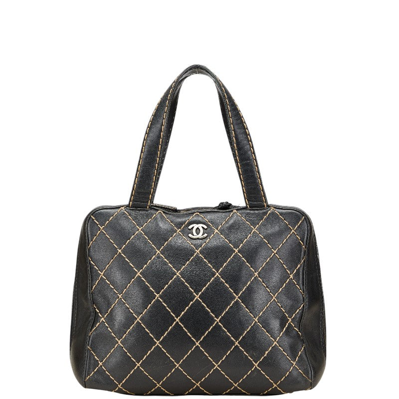 シャネル ワイルドステッチ ココマーク ハンドバッグ ブラック レザー レディース CHANEL 【中古】