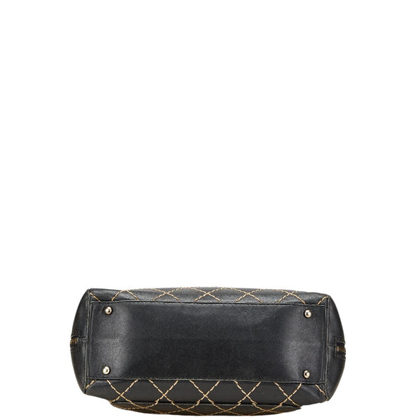 シャネル ワイルドステッチ ココマーク ハンドバッグ ブラック レザー レディース CHANEL 【中古】