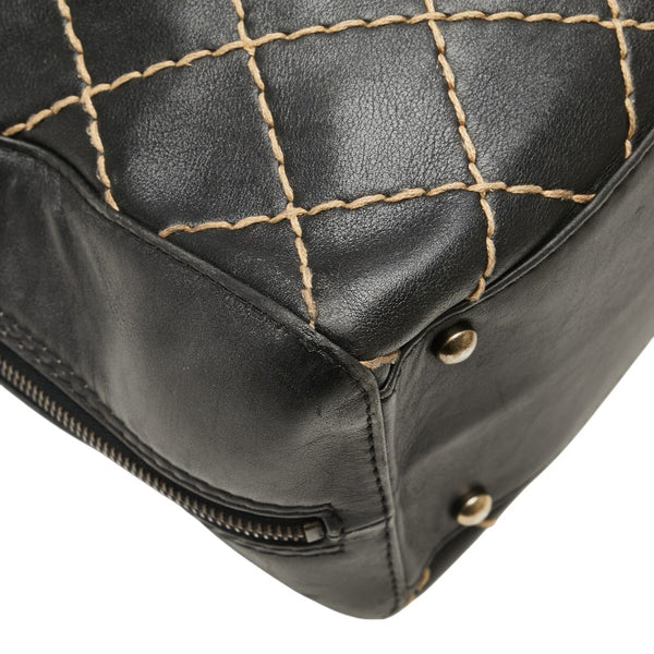 シャネル ワイルドステッチ ココマーク ハンドバッグ ブラック レザー レディース CHANEL 【中古】