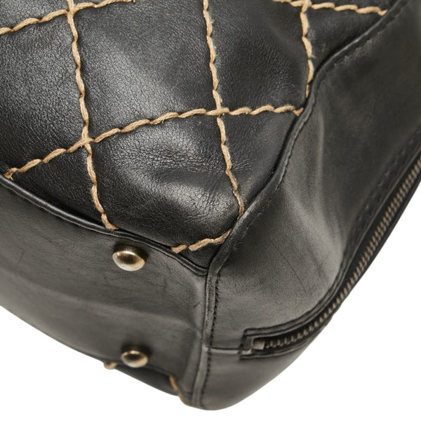 シャネル ワイルドステッチ ココマーク ハンドバッグ ブラック レザー レディース CHANEL 【中古】