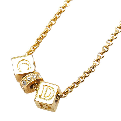 ディオール CDロゴ キューブ ラインストーン ネックレス ゴールド メッキ レディース Dior 【中古】