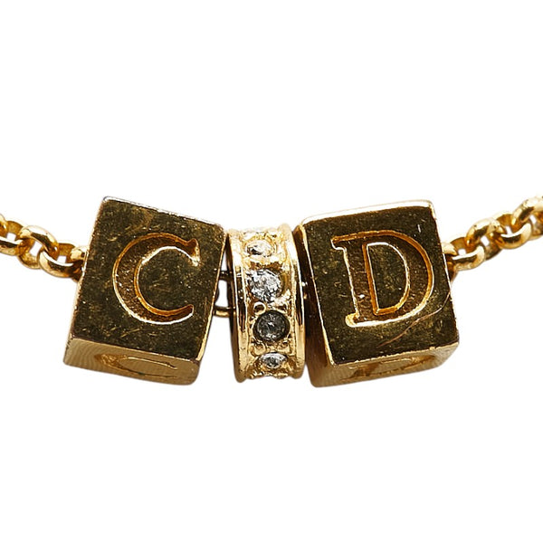 ディオール CDロゴ キューブ ラインストーン ネックレス ゴールド メッキ レディース Dior 【中古】