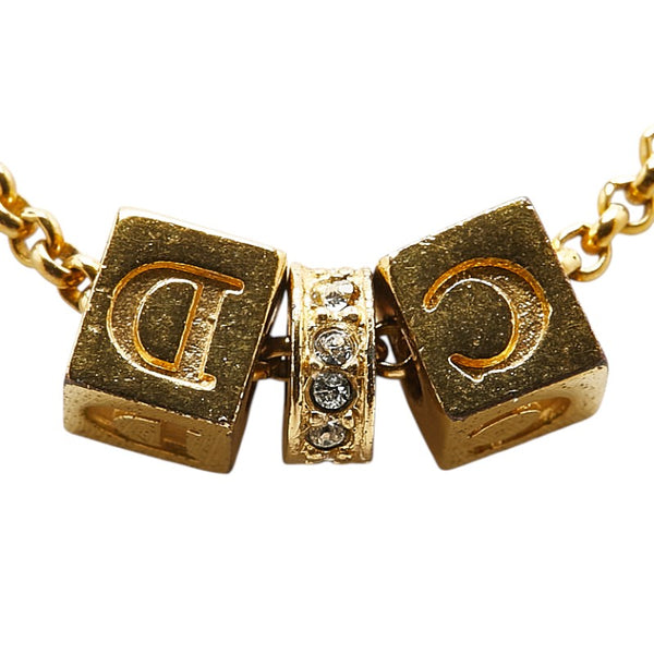ディオール CDロゴ キューブ ラインストーン ネックレス ゴールド メッキ レディース Dior 【中古】