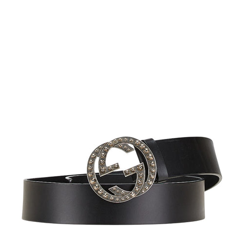 グッチ インターロッキングG スタッズ ベルト サイズ：90/36 480199 ブラック レザー レディース GUCCI 【中古】