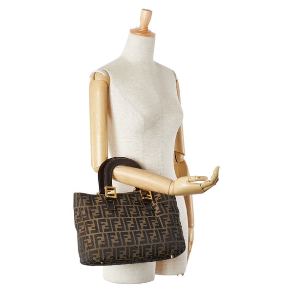 フェンディ ズッカ ハンドバッグ ミニトートバッグ ブラウン キャンバス レザー レディース FENDI 【中古】