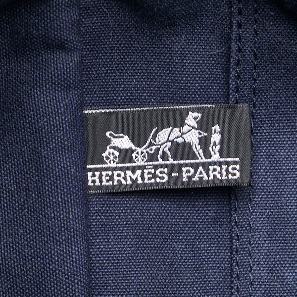 エルメス フールトゥMM トートバッグ ネイビー ブラウン キャンバス レディース HERMES 【中古】