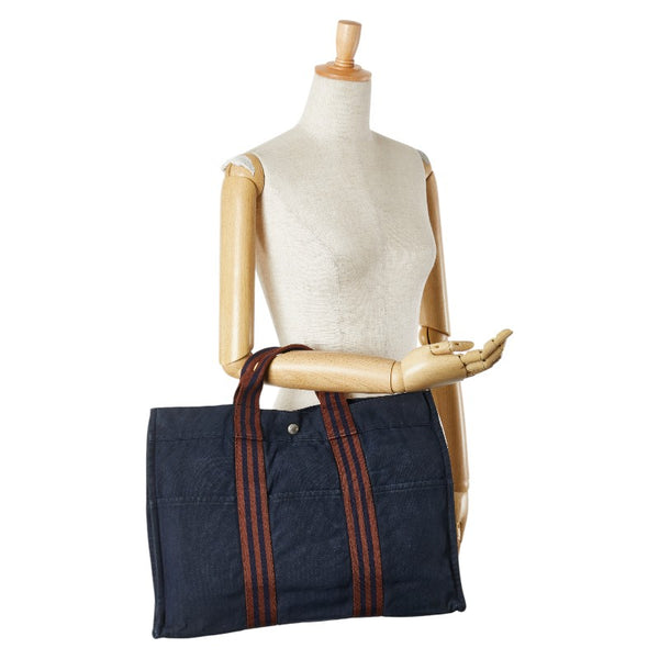 エルメス フールトゥMM トートバッグ ネイビー ブラウン キャンバス レディース HERMES 【中古】