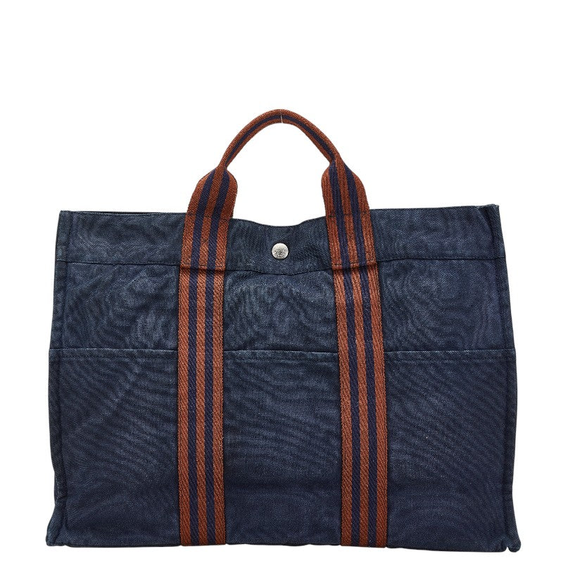 エルメス フールトゥMM トートバッグ ネイビー ブラウン キャンバス レディース HERMES 【中古】