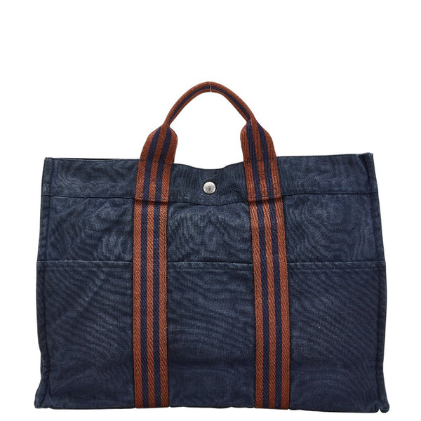 エルメス フールトゥMM トートバッグ ネイビー ブラウン キャンバス レディース HERMES 【中古】