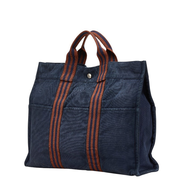 エルメス フールトゥMM トートバッグ ネイビー ブラウン キャンバス レディース HERMES 【中古】