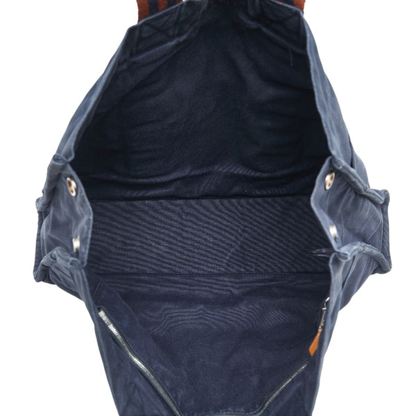 エルメス フールトゥMM トートバッグ ネイビー ブラウン キャンバス レディース HERMES 【中古】