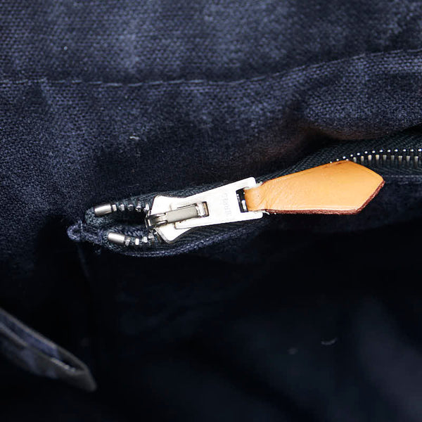 エルメス フールトゥMM トートバッグ ネイビー ブラウン キャンバス レディース HERMES 【中古】