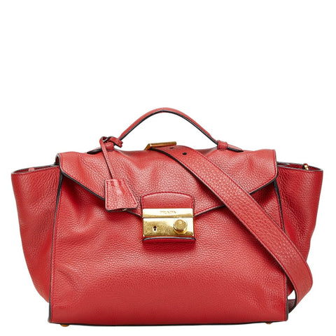 プラダ ハンドバッグ ショルダーバッグ 2WAY BR5034 レッド レザー レディース PRADA 【中古】